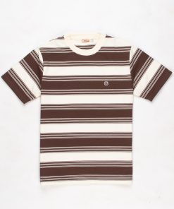 The Downing Choc Brown & Cream - 60s Surf Inspired Stripe 300g T-shirt By 66 Clothing