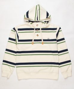 The "Chuck" - Cream Blue Green Stripe Hoodie By 66 Clothing