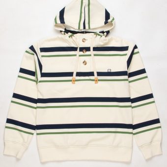 The "Chuck" - Cream Blue Green Stripe Hoodie By 66 Clothing