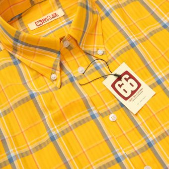 The Jackpot 2026 - Limited Edition - Ochre & Navy Tartan High Collar Button Down Long Sleeve Shirt - Mod Skin Style