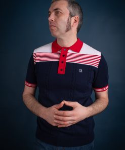 The Michael - Navy White & Red Knit Polo By 66 Clothing