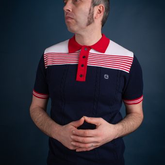 The Michael - Navy White & Red Knit Polo By 66 Clothing