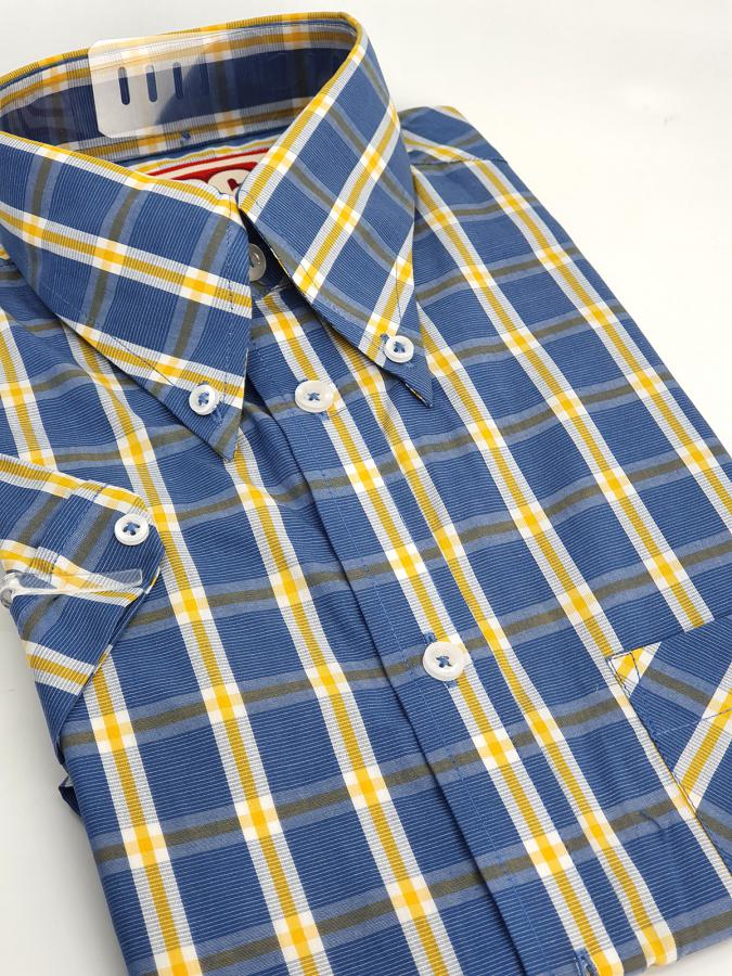 The Jackpot – Blue White Yellow High Collar Button Down Short Sleeve ...